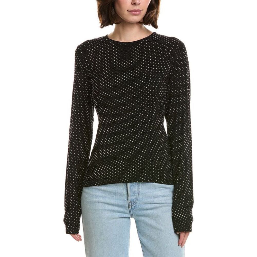 Frame Denim Womens Frame The Rhinestone Jersey Top, Black